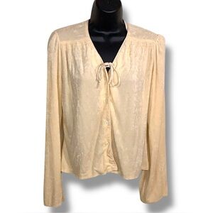 Vintage 1970s You Babes Ivory Cream Long Sleeve Top Textured Stretch Fabric